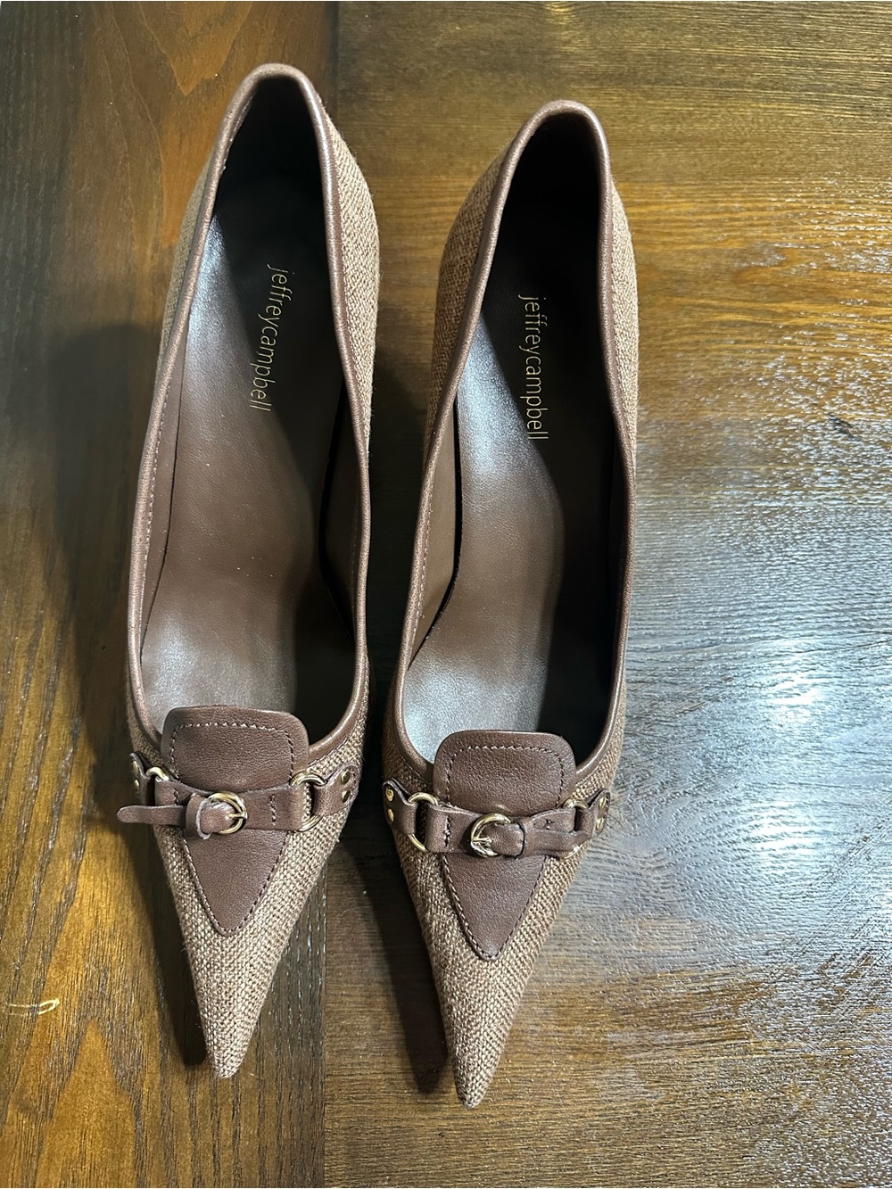 Jeffrey Campbell Taupe Brown Pointed Toe Kitten Heel Pumps - Picture 4 of 6